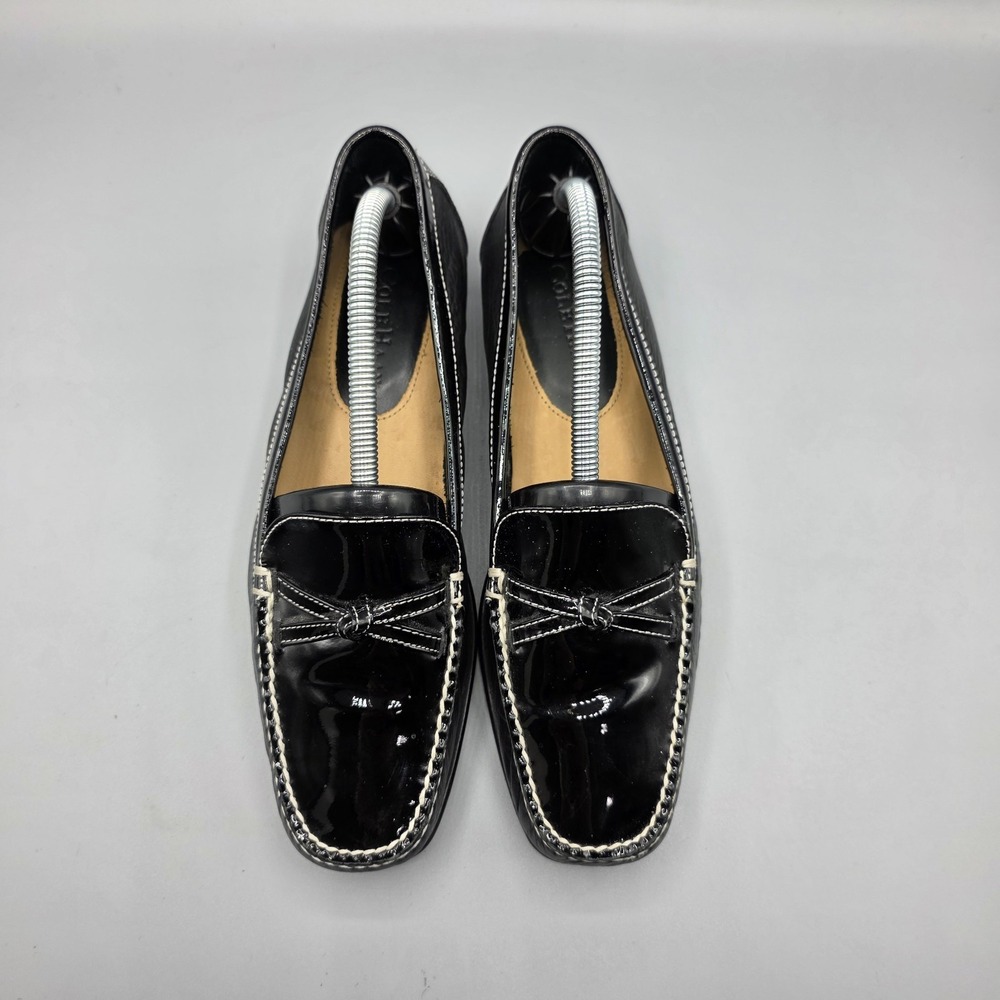 Cole Haan Loafers Womens 6.5 B Black Leather Bow Square Toe Slip On Flats - Picture 4 of 13